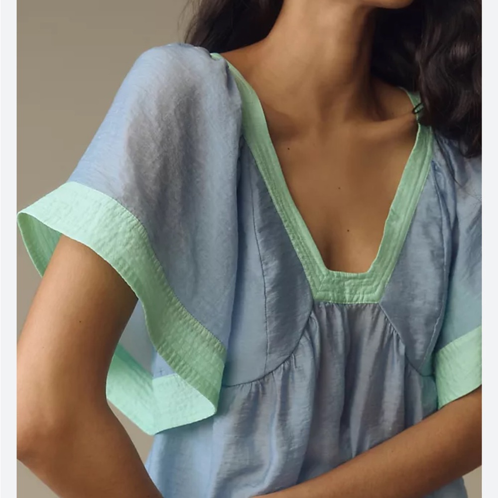 Anthropologie Colorblock Babydoll Top - Picture 2 of 8